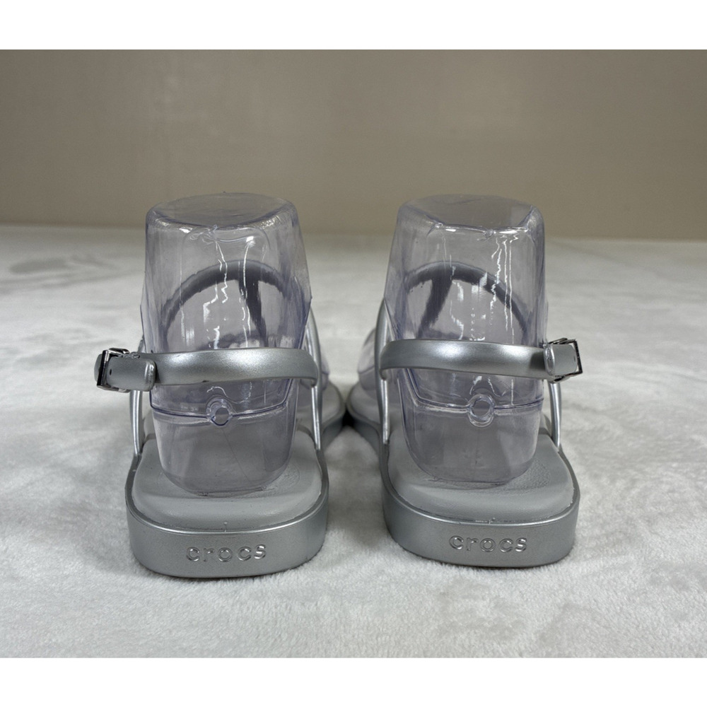 Crocs Miami T Strap Womens Sandals Size W6 Silver Thong Slingback Flat Charity - Picture 6 of 14